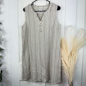 Naif Sleeveless Dress Womens Petite PL Tan White Striped Pullover